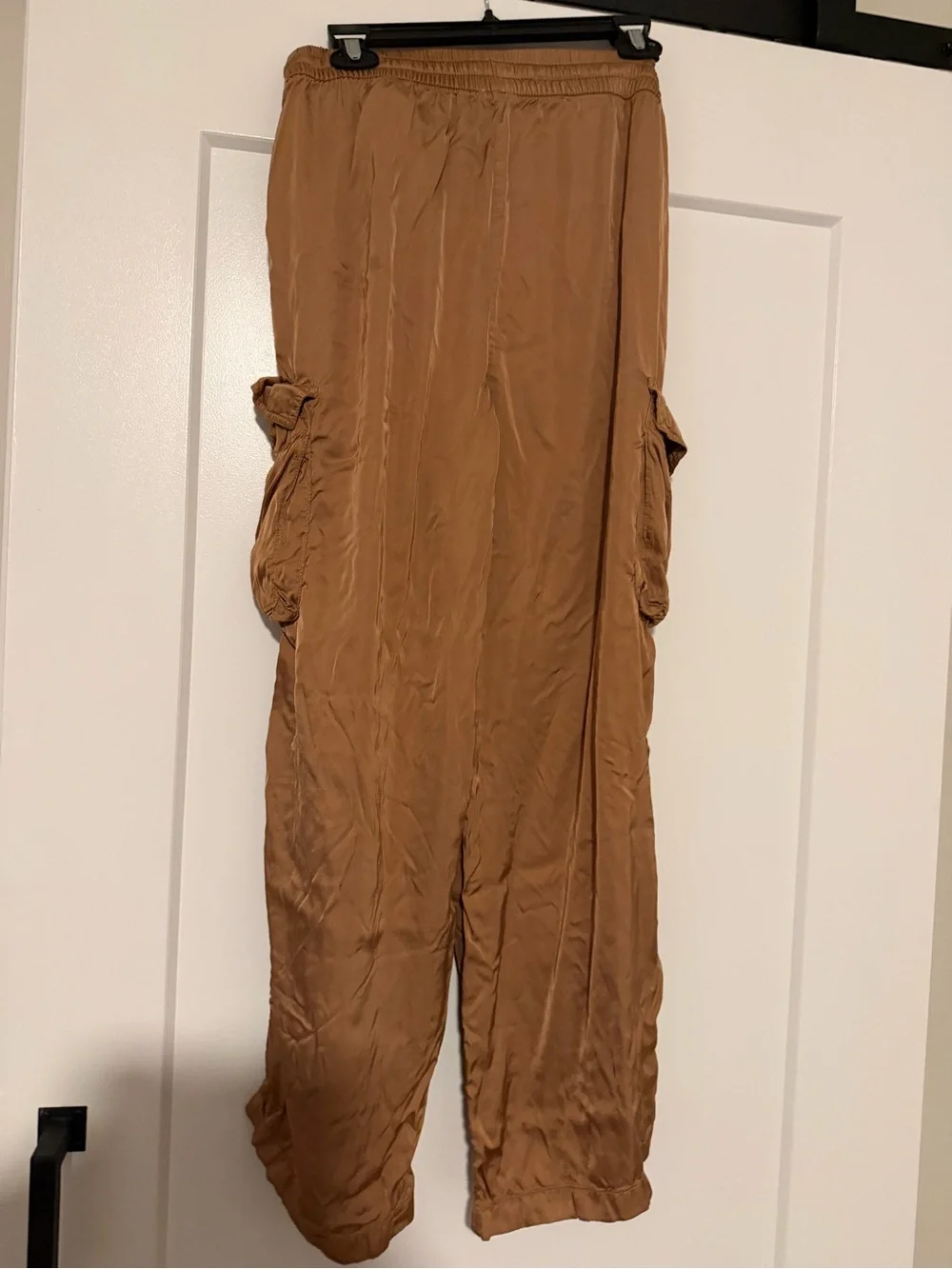 Aerie Women’s Medium Brown Wide Leg Cargo Pants Drawstring Casual Lightweight